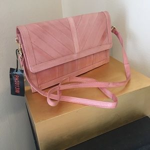 NWT soft pink genuine eel clutch /crossbody purse